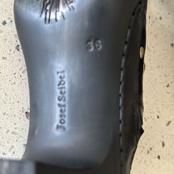 Josef Seibel Women’s Black Leather Western Studs Heels Slip On Mule Clog Size 36 - Picture 10 of 13